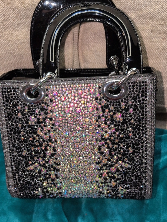 None Handbags - Crystal-Embellished Black Patent Mini Tote  With Crossbody Strap